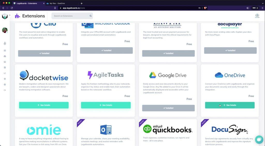 OneDrive Integration Extension Screenshot in Legalboards